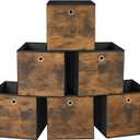 SONGMICS Storage Cubes, Set of 6 Storage Bins with Handles, Foldable Oxford Fabric and Non-Woven Fabric Storage Boxes, 11.8x11.8x11.8 Inches, Fit Cube Storage Unit, Rustic Brown and Black URFB102B01