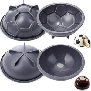 Blushtier 2 Pcs 8 Inch Soccer Cake Pan Dome Silicone Mold Hemisphere Soccer Cake Molds with Stability Ribs Nonstick 3D Chocolate Pan for Sports Party Treats Birthday DIY Baking