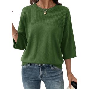 Dokotoo Womens Half Sleeve Casual Oversized Trendy Sweaters Crewneck Cropped Sweater Knit Tops (XL)