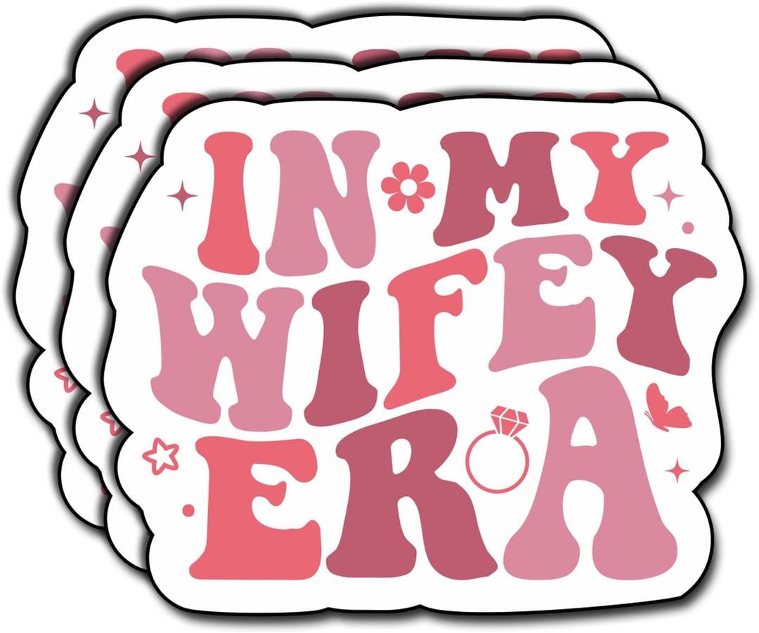 (3Pcs) in My Wifey Era Stickers Funny Quote Humor Motivational Inspirational Wife Gifts Waterproof Vinyl Decals for Kindle Water Bottle Bumper Car Hard Hat Phone Laptop - 3x2.5
