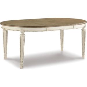 Signature Design by Ashley Realyn Oval Dining Room Extension Table, Seats 6, Antiqued 2-tone Finish, Wood, Distressed White