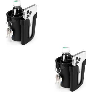 Accmor 3-in-1 Bike Cup Holder with Cell Phone Keys Holder, Bike Water Bottle Holders, Universal Bar Drink Cup Can Holder for Bicycles, Motorcycles, Scooters, Black, 2 Pack