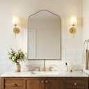 ANDY STAR Brass Scalloped Arched Wall Mirror, 26x38 Brushed Gold Irregular Bathroom Mirror with Curved Design for Vanity, Powder Room, Fireplace, Mantel, with Stainless Steel Metal Frame