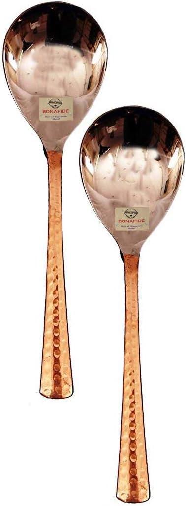 BONA FIDE COPPER hammered Serving Spoons Set of 2 Indian Dinnerware Serveware,copper spoon set size 8 inch long,serving spoon