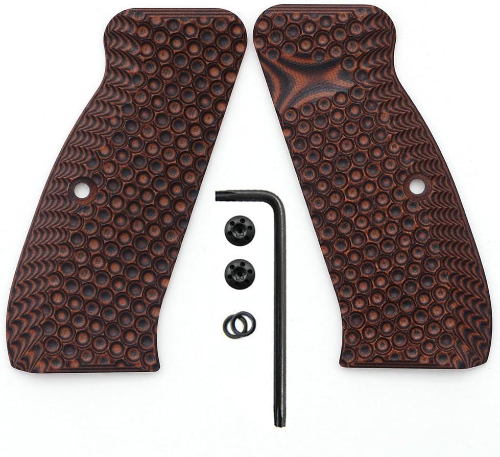 Cool Hand G10 Grips for CZ 75 Full Size, SP-01, 75B BD, Pistol Grips Screws Included, Palm Swell Back Style, Mag Release, Golf Ball Dimple Texture (Orange/Black)