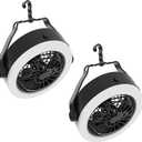2-in-1 Camping Lantern with Fan Set - Set of 2 Portable Camping Lights with 12 Bright LED Bulbs, USB, and Rechargeable Battery by Wakeman (7.5", Black)