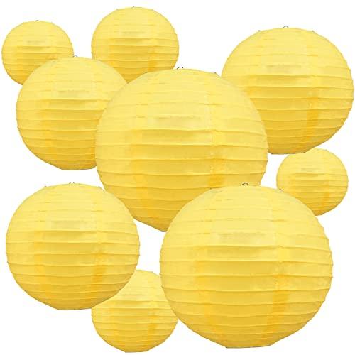 BEISHIDA Yellow Round Paper Lanterns Decorative Hanging Asia Chinese Japanese Paper Lanterns Lamp for Birthday Halloween Wedding Baby Bridal Shower Fall Home Decor Party Decoration（8 Packs）
