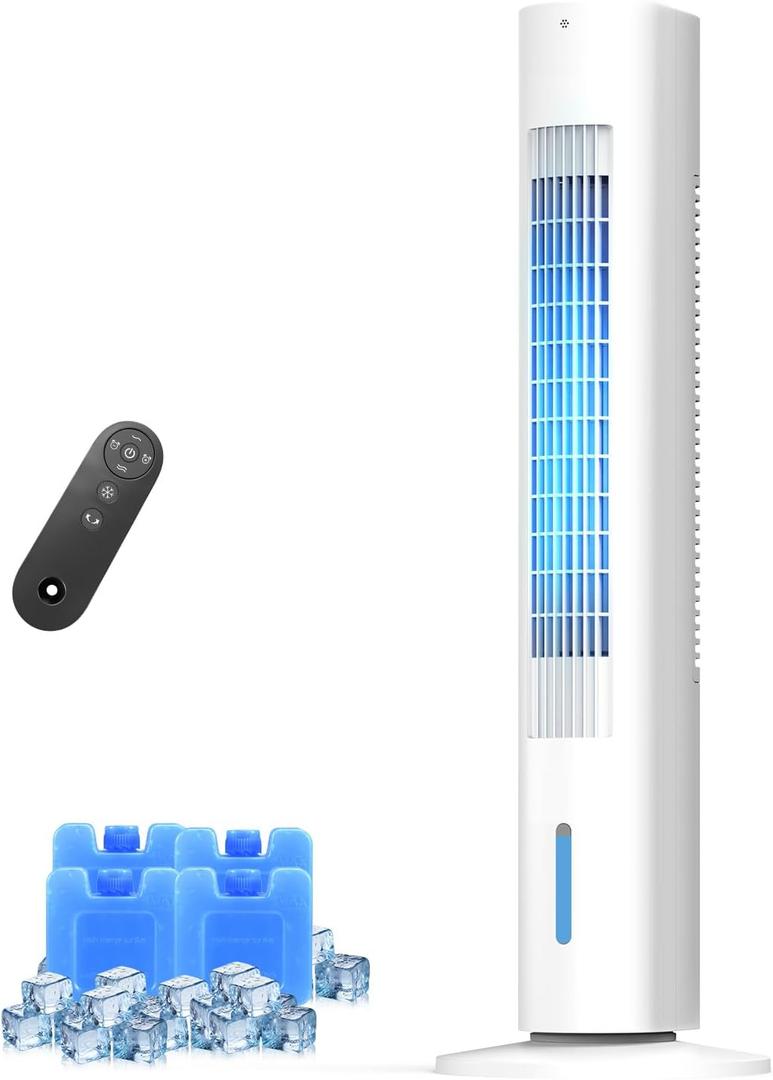 Windowless Portable Air Conditioner, 35" Evaporative Air Cooler with Remote, 3 Speeds, Large Water Tank, Oscillating Cooling Fan