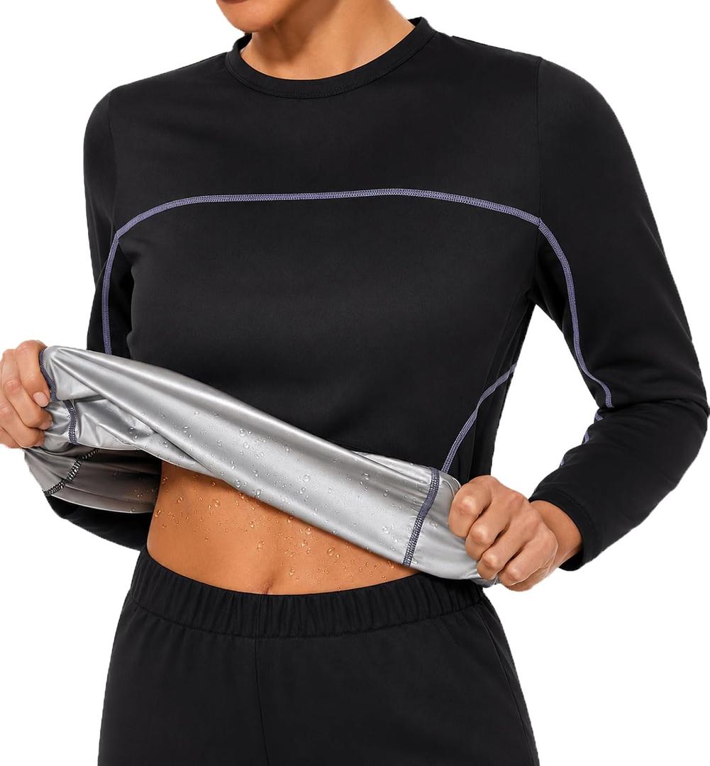 SEXYWG Sauna Jackets for Women Long Sleeve Sauna Suit Crew Neck Sweat Shirt | Silver Heat-Trapping Lining| Long Sleeve Coverage| Lightweight Sweat Top| Gym, Running & Training Use| Sweat-Enhancing Top