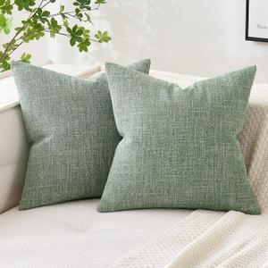MIULEE Pack of 2 Decorative Linen Burlap Pillow Covers Farmhouse Boho Accent Pillowcases for Sofa Car Couch Bedroom Living Room Decor 20x20 Inch Sage Green