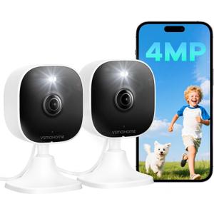 4MP Outdoor Indoor Cameras for Home Security, Outdoor Security Camera Indoor, 2.4g/5g Cameras for House/Pet/Baby, Plug and Play, Support 128G Card Storage (Not Included), Wired, 2PCS