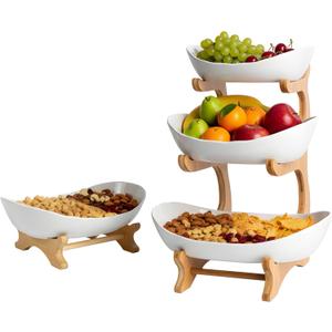 ArvalG, 3 tier fruit basket for counter, and single-tier fruit basket. Kitchen countertop organizer,bamboo frame,plastic basket.Fruit bowls for the kitchen.Fruit and vegetable storage.fruit bowl.