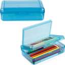 Double Layer Large Capacity Pencil Case, Translucent Plastic Hard Pencil Box with Snap-tight Lid, School Office Supplies Storage Box for Stationery, Pen, Crayon (Blue, 1 Pack)