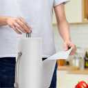 SMARTAKE Paper Towel Holder, Paper Towel Dispenser Standing Weighted Base Non Slip, Spring Arm for Easy Tear, Stainless Steel Paper Towel Holder for Home Kitchen Countertop Tabletop, Silver