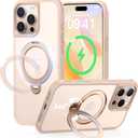 360 Spin Magnetic Stand (Pro-Version) for iPhone 16 Pro Case (Compatible with MagSafe) [Military Drop Protection] Matte Translucent Shockproof Protective Phone Case 6.3'', Desert Titanium