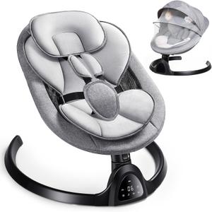 Kiloston Electric Baby Bouncer Swing - APP & Bluetooth Enabled Baby Swing Chair with 5 Point Harness Belt, 5 Speeds and Remote Control - Portable Baby Bouncer from Birth with Music Speaker