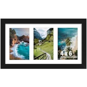 DUENPY 8x14 Collage Picture Frame, 4x6 Collage Picture Frame Displays Three 4x6 inch Photos, or 8x14 (Without Mat) for Horizontal Wall Mounting Display and Vertical, Black.