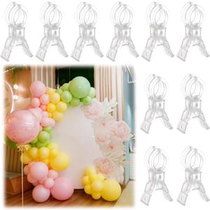 LemonRoad 10 Pack Large Balloon Arch Clips Plastic Transparent Backdrop Spring Clamps 3.5 Inch Heavy Duty Clip for Balloon Arch Kit Birthday Decoration Crafts Woodworking Photography Studios (Clear)