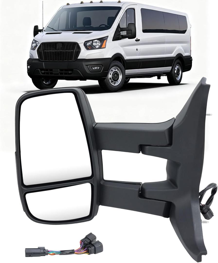 Left Driver Side Mirror Long Arm Compatible with 2015-2025 Ford Transit 150 250 350 350HD Left Side Rear Door Mirror w/o Signal Light and Blind Spot Sensor