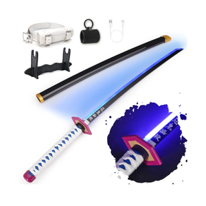 RENGENG Light Up Sword, 40 Inches Rechargeable Plastic Replica with Belt & Stand, Sword with Original Texture