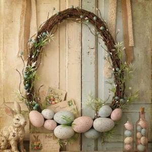 Lyrow Easter Wreaths for Front Door 18 Inch Boho Neutral Artificial Grapevine Pastel Spring Wreaths with Easter Eggs Twig Berry for Entryway Mantel Window Indoor Outdoor Farmhouse Decorations