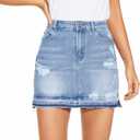 VIPONES Women Denim Skirt High Waist Raw Hem Stretch Ripped Casual Mini Jean Skirts, 12