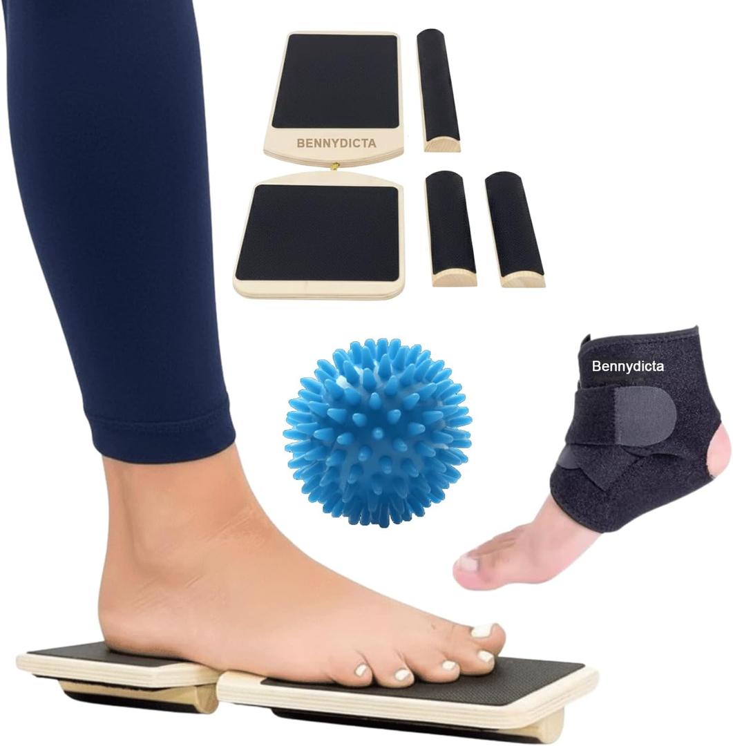 Ankle & Foot Strengthener with Ankle Braces & Massager Ball Balance Board for Rehab & Stability Training, Recovery from Sprain, Lymphatic Drainage, Physical Therapy, Plantar Relief, Posture Correction