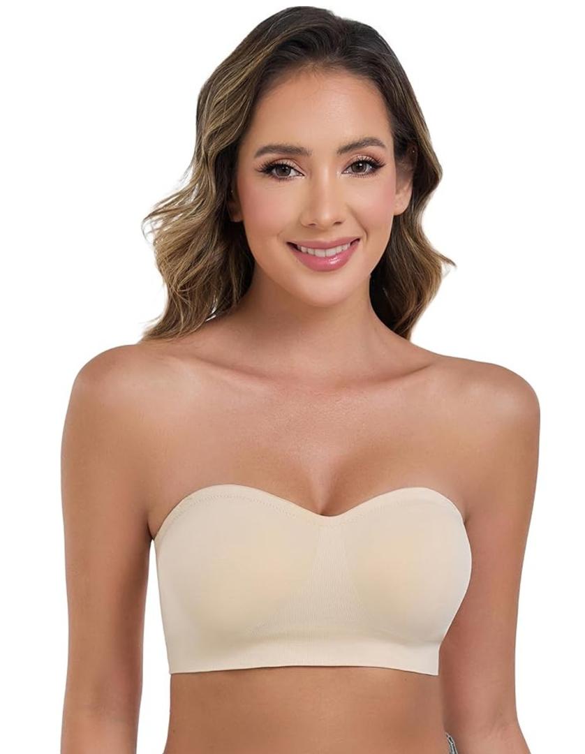 Strapless Bras for Women Wirefree Non-Slip Tube Top Invisible Bralette Seamless Padded Bandeau Bra, S