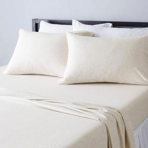 Amazon Basics 4 Piece Bed Sheets Set, 100% Cotton Jersey, Includes Super Soft, Flat and Fitted Sheets, Pillowcase, King, Oatmeal, Solid