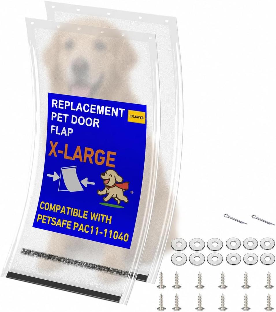 2 Pack Extra Large Dog Door Replacement Flaps with Screws and 304 Stainless Steel Washers for PetSafe Freedom Doggie Doors PAC11-11040,13 1/8 x 24 7/8(No Metal Bracket Included, Frosted Transparent)
