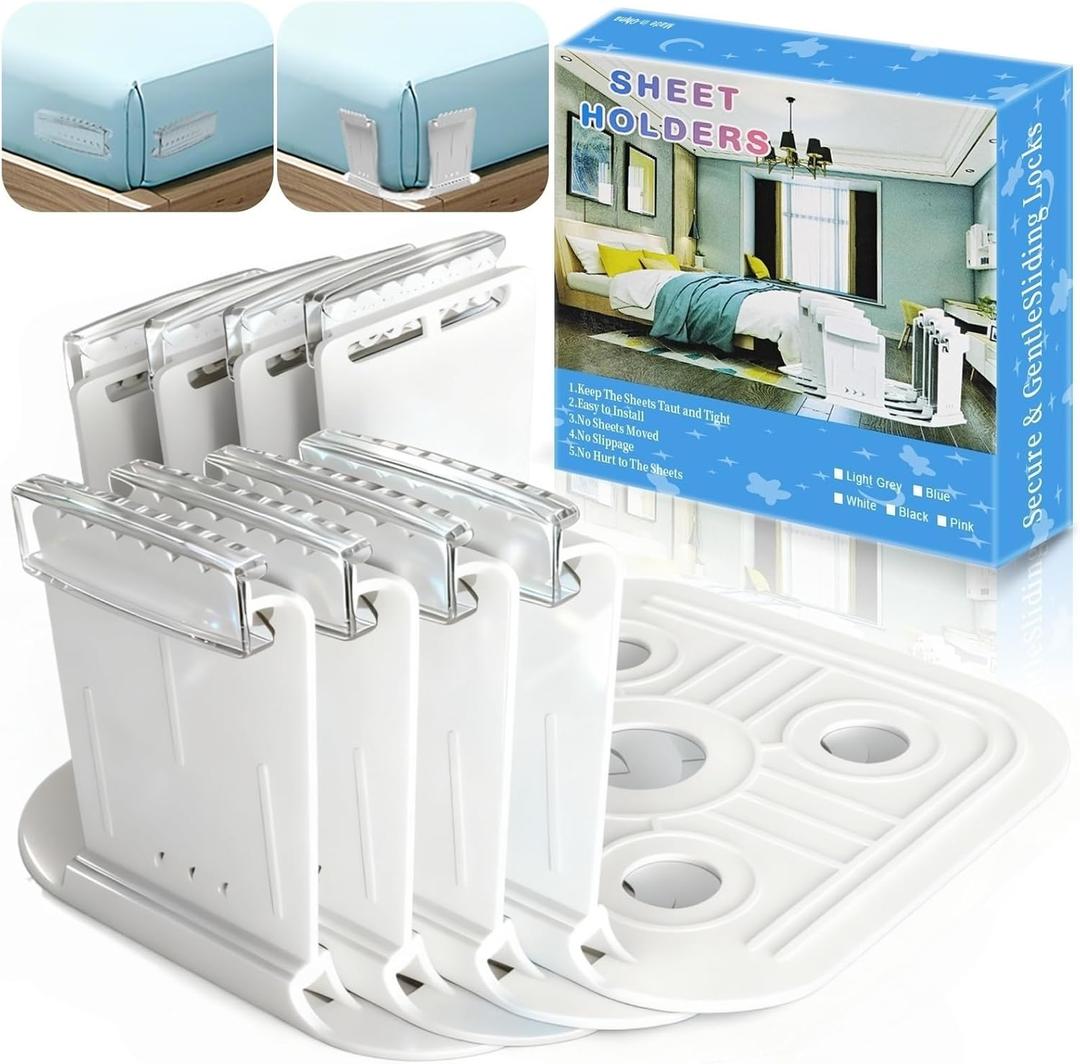 Bed Lock Sheet Holders Fit All Sheet Size, New Upgrade Sheet Straps Keep Sheets Firm & Tight, Bed Fitted Sheet Holder for Corners, Sheet Clips, Mattress Sheet Holder Strap, Sheet Secure Lock Fasteners