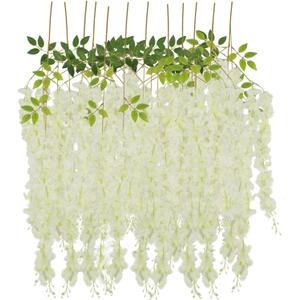 12 Pcs, Hanging Wisteria Vines Silk Flower Stem - Ivory for Wedding Reception, Baby Shower, Bridal Shower, Sweet 16 Celebration