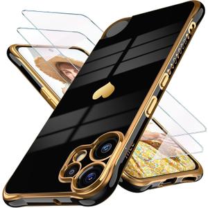 2 x Dretal for Nothing CMF Phone 2 Pro Case with 2X Screen Protector, Girl Women Cute Girly Love-Heart Luxury Gold Soft Cover Camera Protection Bumper Silicone Shockproof Case for CMF Phone 2 Pro (Black)