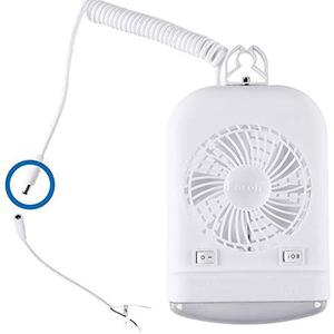 Facon 12V DC Light Combo for Pop Up RV Camper - 2-Speed Fan With Independent Switch, Extendable Cord, Male Plug, Holding Bracket