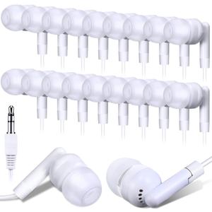 Kanayu 100 Pack Wired Earbuds Bulk for Classroom Ear Headphones Wired Basic Student Earbuds No Microphone with 3.5MM Jack for Class Laptop School Library, Individually Bagged (White)