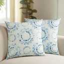 HPD Half Price Drapes Textured Cotton Printed Cushion Pillow Covers (Set of 2) - Decorative Throw Pillow Covers 18x18 Inch for Bedroom and Living Room - Droplets Light Blue