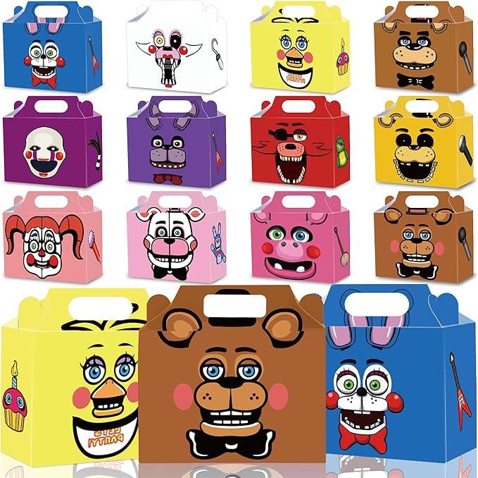 24Pack Five Nights at Freddy Party Gift Boxes - Five Nights at Freddy Party Favor Supplies Candy Treat Gift Boxes with Handles for Birthday Party Decorate - 12 Different Designs