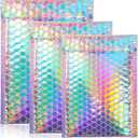 50 Pieces Bubble Mailers 3 Sizes Self Seal Adhesive Poly Mailers Metallic Foil Glitter Padded Shipping Bubble Envelopes for Valentine Mailing Packing Small Business (Rainbow Color)