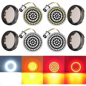 PBYMT 2 inch LED Turn Signals, 60 LEDs Front Rear Turn Signals Running Brake Light Kit with 4 Smoked Lens Cover Fit for Harley Davidson Touring Sportster Iron 883 Softail Dyna 1986-2024
