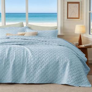 Bedsure Quilts King Size - Lightweight Bedspreads King Size with Basket Weave Pattern, Soft Quilt Bedding Set, Sky Blue Comforter Set Coverlet for All Seasons with 2 Pillow Shams (106" x 96") | Skin-Friendly Soft, All-Season Comfort, Breathable, Lightweight, Machine Washable