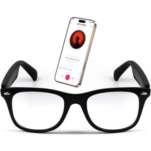 Smart Glasses, Bluetooth Audio Glasses for Women Men, Open Ear Sound with Mic & Speakers, Hands Free Calling,Clear Blue Light Filter Lenses, Voice Assistant for Music,Outdoor ActivitiesMZ08 (Black frame-white lenses)