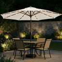 11FT Solar Patio Umbrella with Lights, Outdoor Table Market Umbrella with 32 LED Lights, 8 Sturdy Ribs, Smooth Crank Lift for Pool, Deck and Garden, UV-Resistant