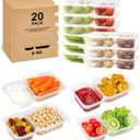 Double Compartment Snack Containers, 9 oz Reusable 2 Compartments Snack Containers with Lids (Pack of 20) , Clean 