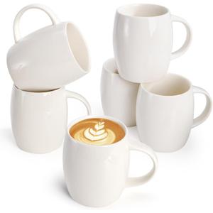 Foraineam Set of 6 Porcelain Mugs 15 Ounces White Coffee Mugs Set Ceramic Drinking Cups for Coffee, Tea, Juice, Cocoa