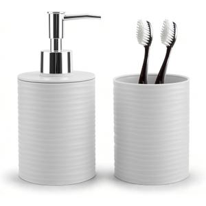 2 Piece Bathroom Accessory Set, Bathroom Accessories Set Include Soap Dispenser and Toothbrush Holder for Modern Bathroom Decor (Grey)