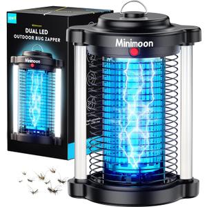 Minimoon Bug Zapper Outdoor, Upgraded Mosquito Zapper with Dual LED Light, 4200V Fly Zapper, 15W Electric Fly Traps Outdoor, IPX4, 8.2Ft Cord, Insect Trap for Yard, Backyard, Patio