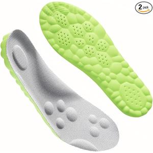 4D Pickleball Insoles for Men & Women - Memory Foam Soles Cloud Shoe Inserts - Trim to Fit Steppers Insoles for Foot Pain Fatigue Relief (Green, S)