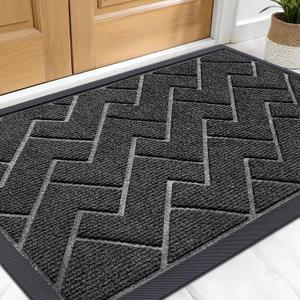 OLANLY Front Door Mat Indoor Outdoor Entrance, Waterproof All-Season, All-Weather Welcome Doormat, Sturdy Natural Rubber, Low Profile, Easy Clean Patio Porch Entryway Outside Floor Mat, 29.5x17, Black