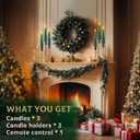 Honoson 3 Sets Flameless Christmas Tree Taper Candles with Holders Remote Control, LED Taper Candles Battery Operated Flickering Candlesticks for Holiday Window Fireplace Decor (Black)