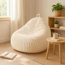 Honeydak Ribbed Rabbit Fur Stuffed Animal Storage Bean Bag Chair Cover (No Filler) Comfy Bean Bag Cover Without Filling or Home Bedroom Decor Organizing Plush Doll Textile Holder(White,L)